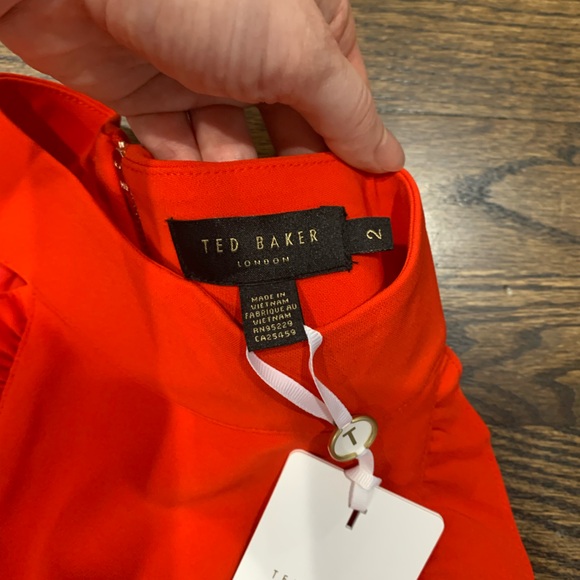 New Ted Baker Torriya Halterneck Ruffle Tunic A-Line Dress Dark Orange Size 2 - Picture 7 of 10